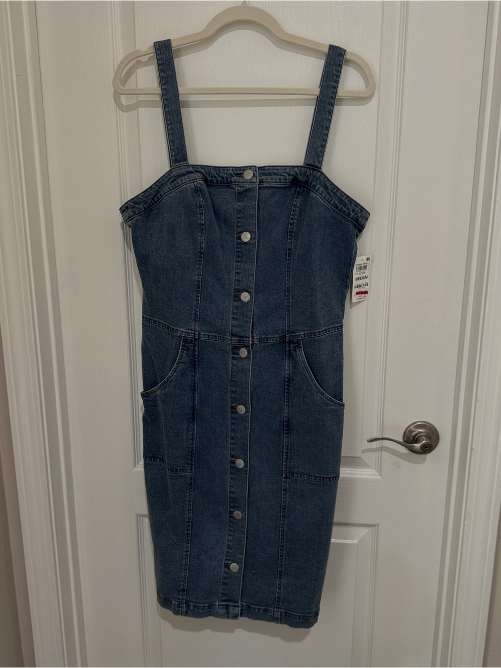NWT Denim Button-Front Midi Dress in Dark Blue